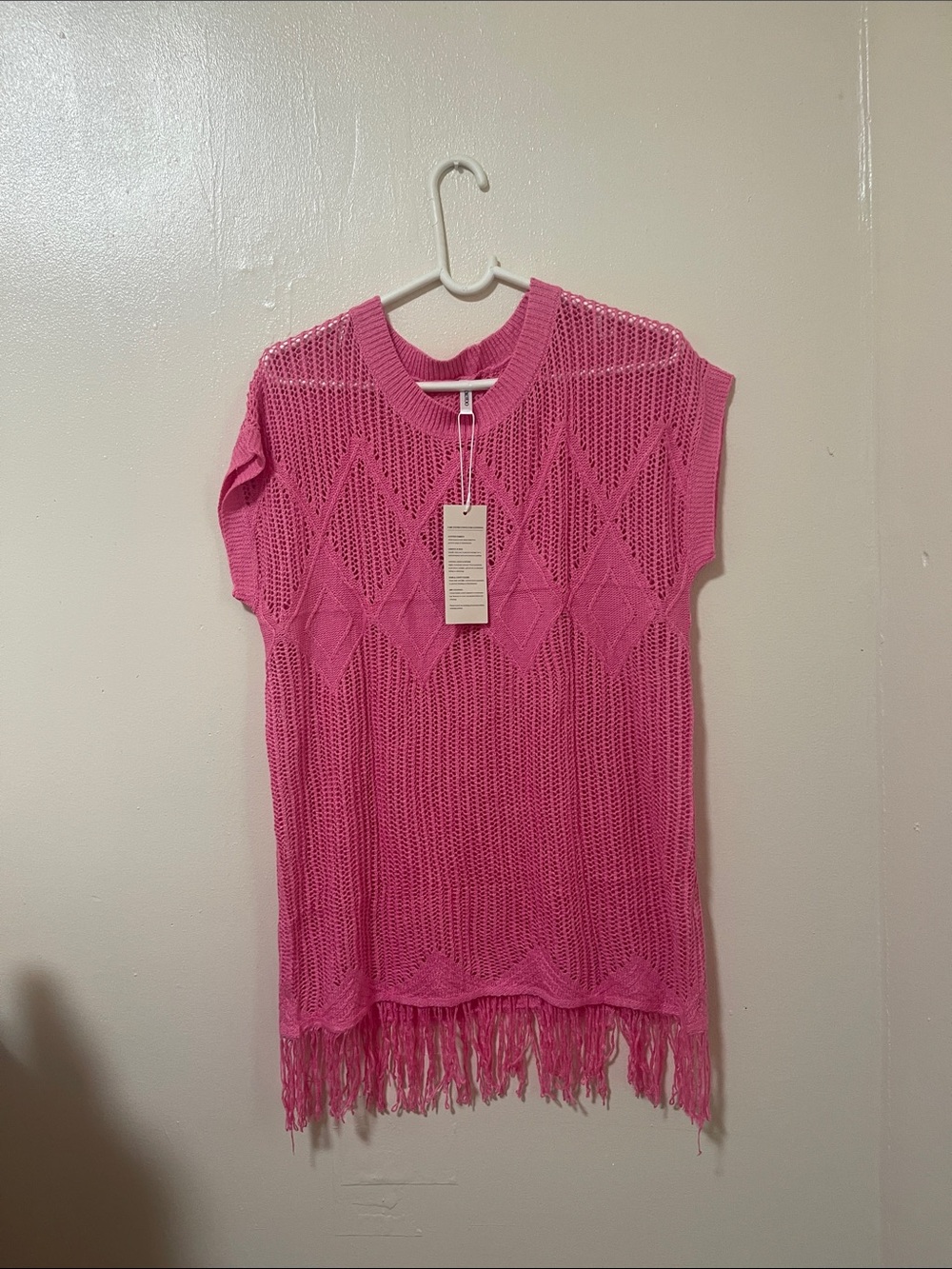 Sleeveless Pink Knit Fringe Tunic Top